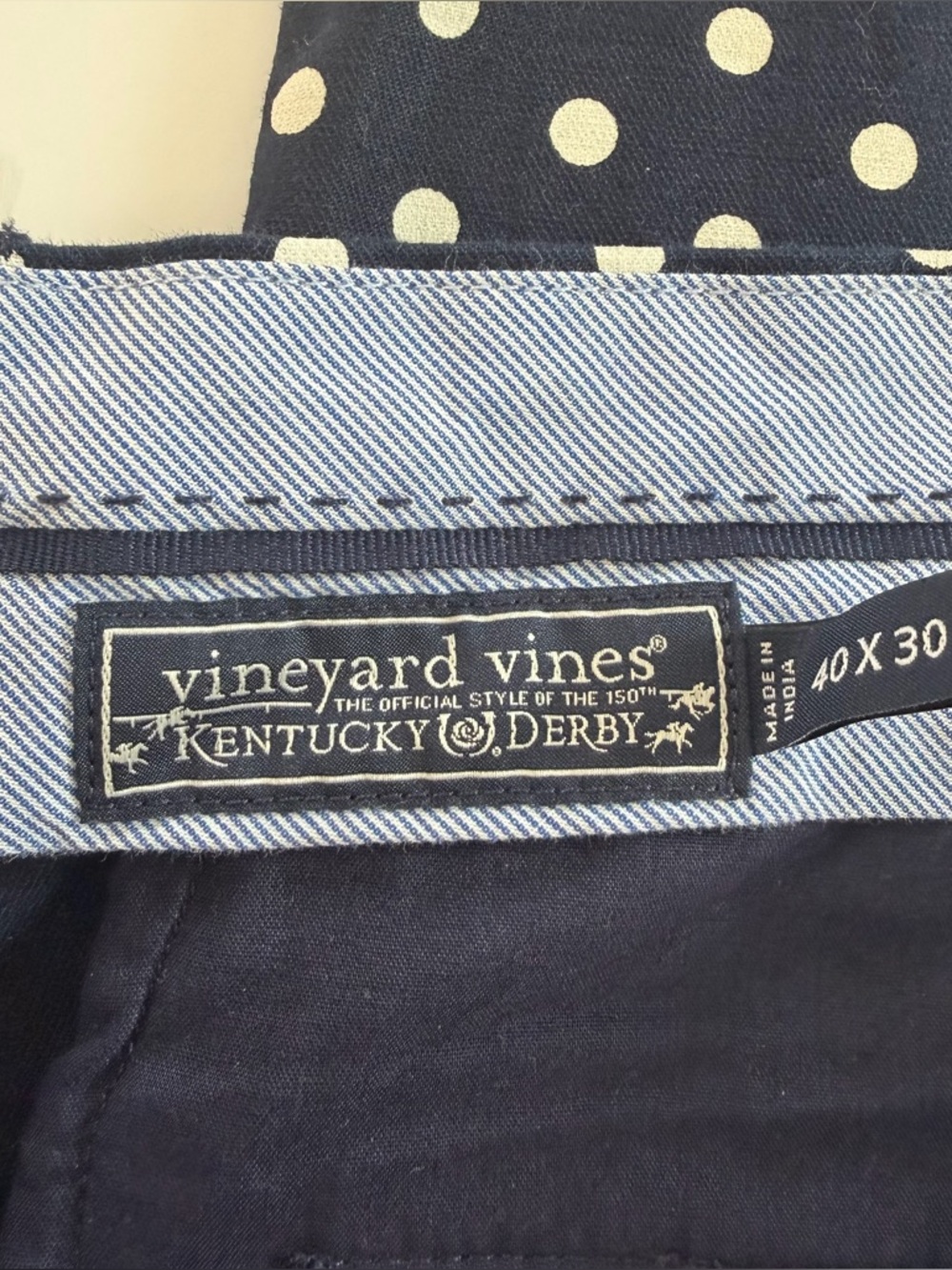 Vineyard Vines Pants Mens 40 x 30 Kentucky Derby Navy Polka Dot Chino Slacks - Picture 4 of 8